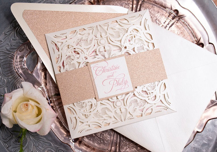 Rose Gold Glitter Wedding Invitations